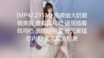 [MP4/ 295M] 高颜值大奶眼镜美眉 撸着真鸡吧 逼里插着假鸡吧 表情好可爱 被无套猛怼内射 无毛鲍鱼粉嫩